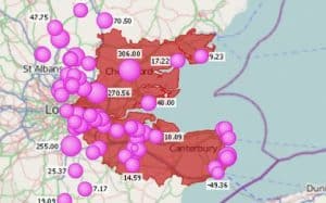 Customer value is denoted by the size of the bubble, it's this at a glance view that makes Geo-BI so powerful