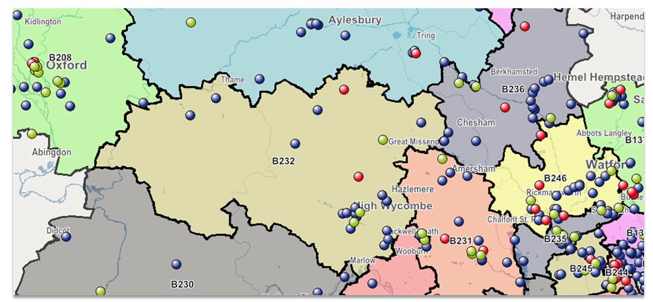 Geographic mapping software can help to visualise customer and prospect locations