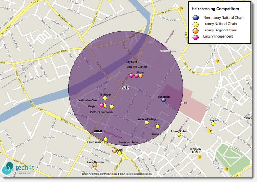 Potential site showing adjacent competitor landscape, Rush Hair