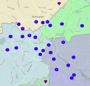 Franchise territory mapping with venues plotted