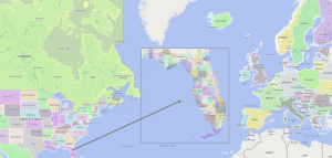 International Territory Map with Florida enlargement.
